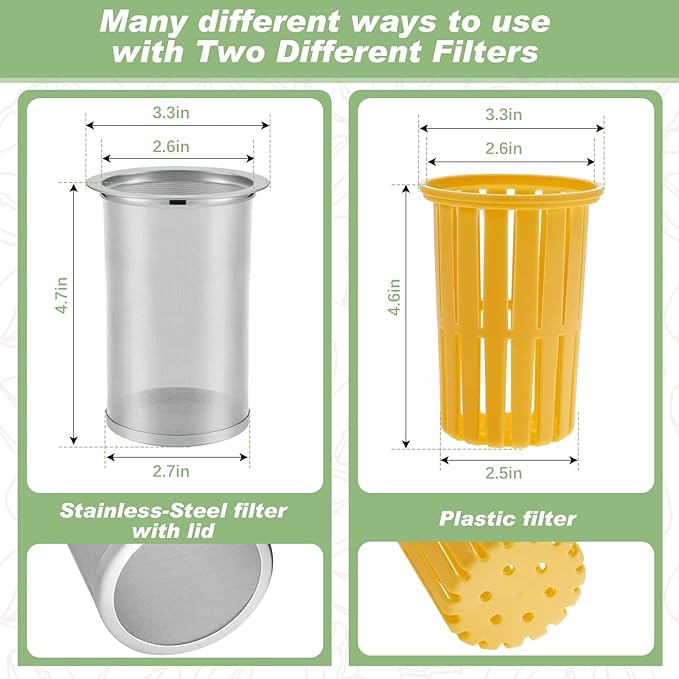 Gerrii 2 Pcs Cold Brew Maker, 1 Gallon Plastic Beverage Dispenser with 2 Filters, Drink Dispenser for Fridge, Cold Brew Pitcher with Spigot, Container for Juice, Water, Tea(Green, Yellow)