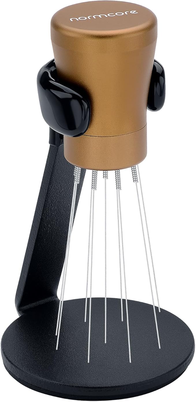 Normcore WDT Tool V2.1 with Stand - 0.23mm 9 Prong Espresso Distribution Tool, Weiss Distribution Technique, Magnetic Coffee Stirrer with 16 Extra Needles, Bronze Anodized Aluminum Handle