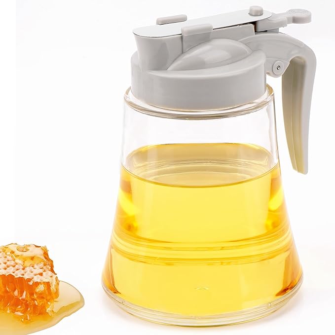 12 Oz Syrup Dispenser – No-Drip Pourers for Maple Syrup, Oil Dispenser Bottle with Non-Slip Handle, Honey Jar & Sirop Container, Reusable Syrup Bottle for Kitchen (Gray)