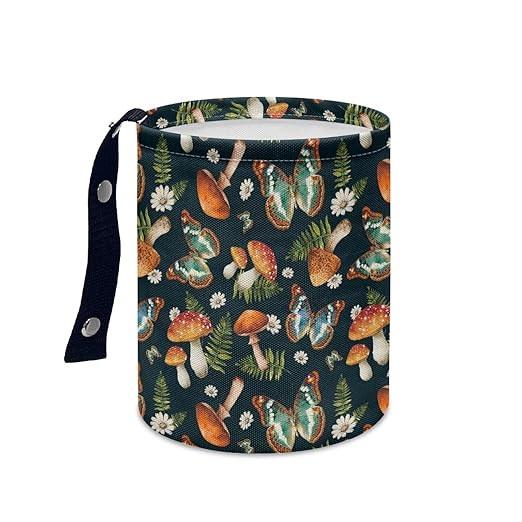 Butterfly Mushroom Cat Car Garbage Can Small Trash Can with Leak Proof Inside Liner and Hanging Strap Car Organizer Portable for Road Trip