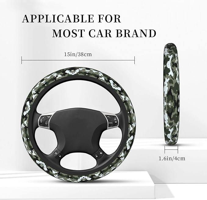Camouflage Print Car Steering Wheel Cover, 15 Inch Steering Wheel Cover Stylish Decor for Most Cars