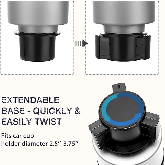SEVEN SPARTA 2 Pack Car Cup Holder Expander Organizer Adjustable Base, Compatible with Yeti 20/26/30 oz, Hydro Flasks 32/40oz, Nalgenes 30/32/38/48 oz, Other Bottles in 3.4"-3.8" (Black and Silver)
