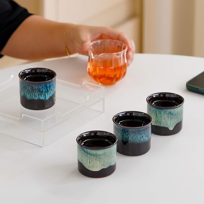 Espresso Cups Set of 2, Ceramic Espresso Cups, Expresso Shots Cups, 2.5oz Tea Cups, Demitasse Cups (2, full magic/full magic blue)