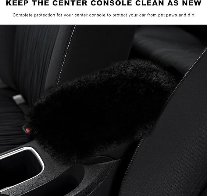 Furry Car Center Console Cover Pad, 11.8"×7.9" Auto Fluffy Plush Center Armrest Protective Cover, Comfortable Fuzzy Armrest Seat Box Protector Cushion for Cars Trucks SUVs (Black)