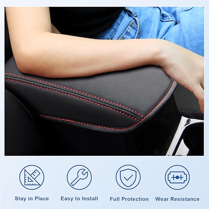 CDEFG 2024 2025 CX-5 Center Console Cover Armrest Pad Compatible with 2018-2023 2024 2025 Mazda CX5 CX-5 Console Lid Protective Cover Black Leather Scratch Resistance (Red Line)