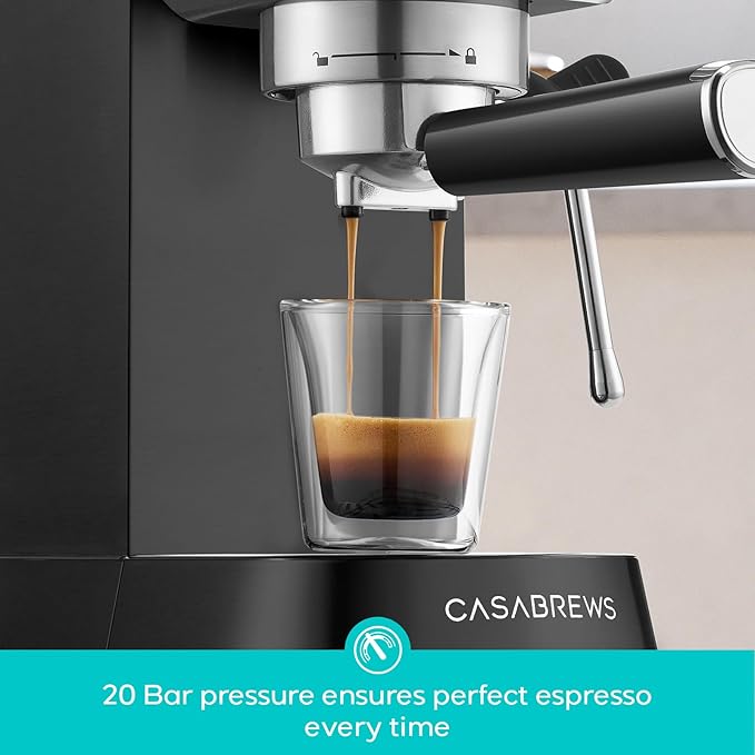 CASABREWS 5418 PRO Espresso Machine 20 Bar, Stainless Steel Espresso Maker with Milk Frother, Compact Cappuccino Machine for Home, Espresso Coffee Machine, Gift for Mom, Gift for Family, Black