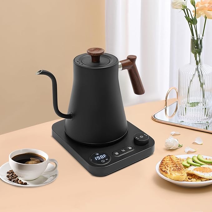Electric Gooseneck Kettle,1200W Electric Tea Kettle With Stainless Steel Inner Lcd Screen Timing Constant Temperature Control Quick Heating Water Boiler For Coffee Tea Brewing (black)