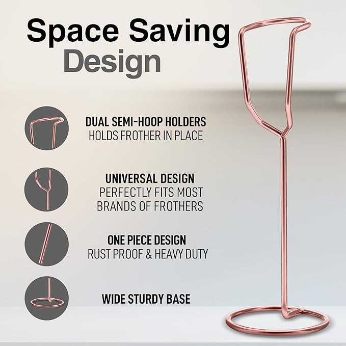 Zulay Kitchen Ultra Frother Stand for Milk Frothers - Heavy Duty, Premium Rust Resistant Milk Frother Holder for Multiple Types of Handheld Frothers (Rose Gold)