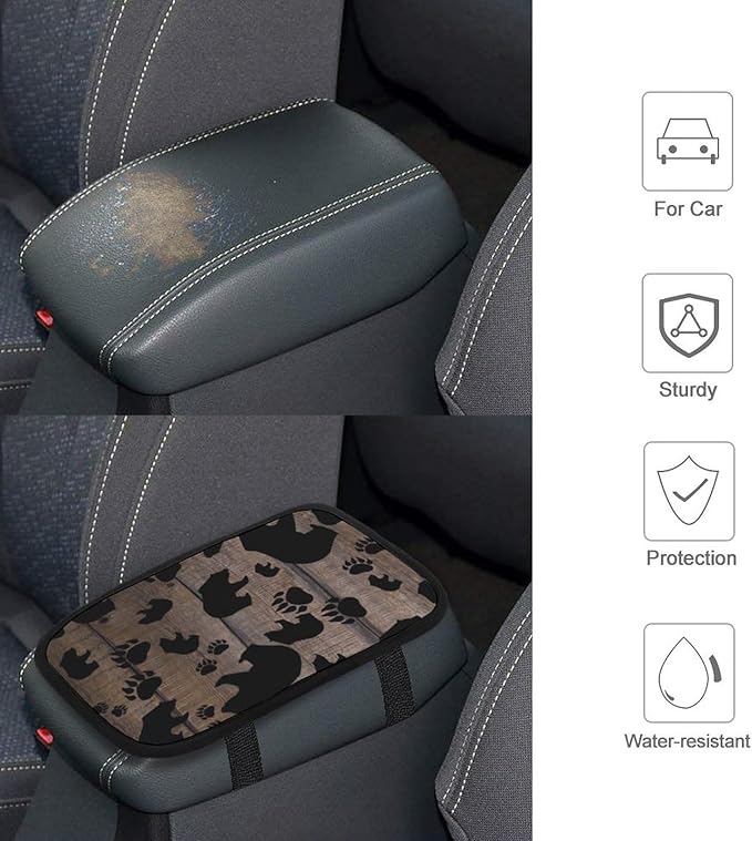 Black Bear Black Bear Paws Car Center Console Cushion Pad,Waterproof Armrest Seat Box Cover Protector,Comfortable Car Decor Accessories Fit for Most Cars, Vehicles, SUVs