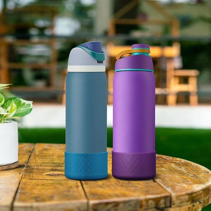 2PCS Silicone Water Bottle Boot for Owala 24oz 32oz 40oz, Anti-Slip Protective Sleeve Bottom Bumper Protector for FreeSip, Twist, and Flip Stainless Steel Water Bottles