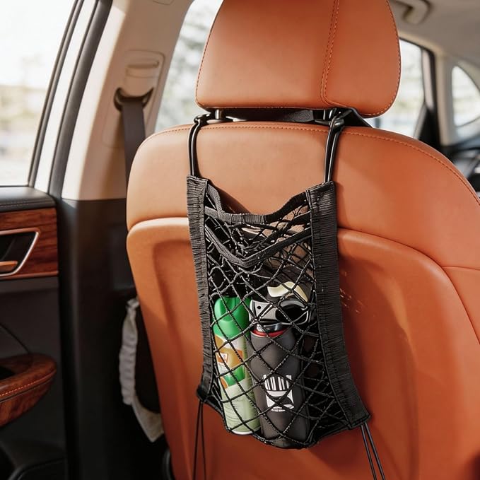 3-Layer Car Organizer with 2pockets-Black Mesh Car Seat,dog pets and baby Net Barrier,Purse Holder| Tissue Holder |Storage Bag for Car
