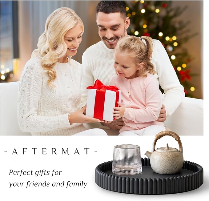 Coffee Table Tray, Home Decor Round Tray, Concrete Black Coffee Table Decor Trays, Serving Decorative Trays for Dining Table