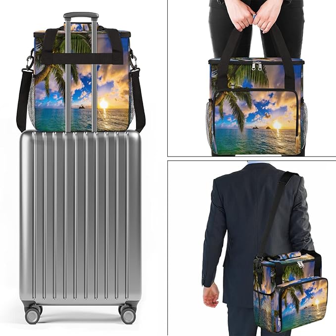 Beach Sunset Coffee Maker Carring Bag Palm Tree Travel Storage Tote Bag Compatible with Keurig K-Mini or K-Mini Plus Portable Single Serve Coffee Brewer Case with Pockets for K-cup Pods