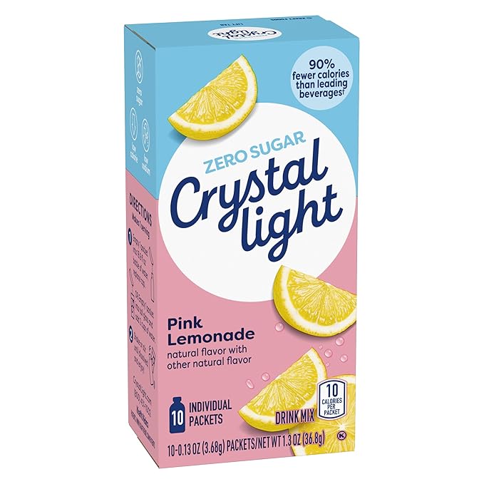 Crystal Light On The Go Pink Lemonade Powdered Soft Drink Mix, 0.13 Ounce - 10 per pack - 12 packs per case.