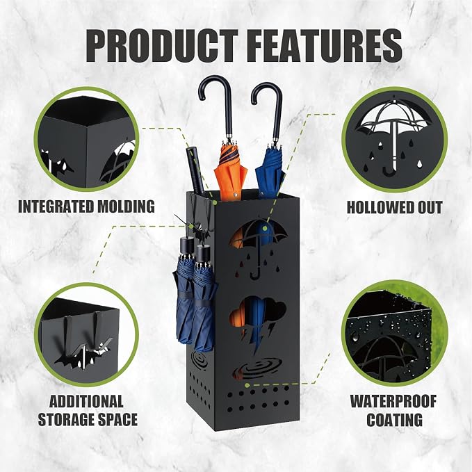 Umbrella stand - Metal vertical umbrella stand - Suitable for entrance halls, stores, offices. Dimensions: 6.3 x 6.6 x 16.34 inches