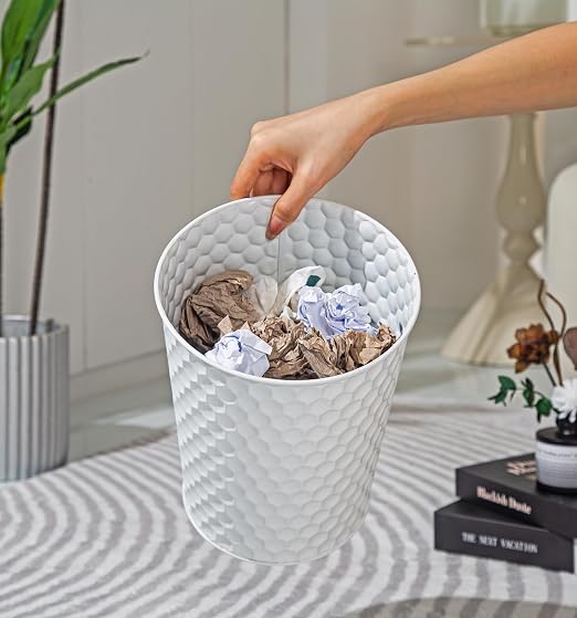 Venalys Small Metal Trash Can Wastebasket, Decorative Honeycomb Garbage Can Waste Basket, Modern Farmhouse Round Trash Bin for Bathroom, Bedroom, Kitchen and Office (White)