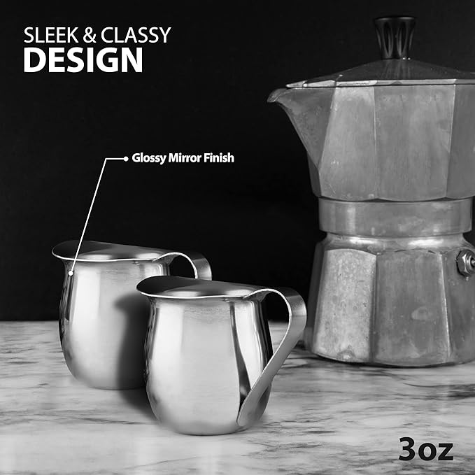 EHOMEA2Z Stainless Steel Bell Creamer Espresso Shot Frothing Pitcher Cup Latte Art (2, 8 Oz)