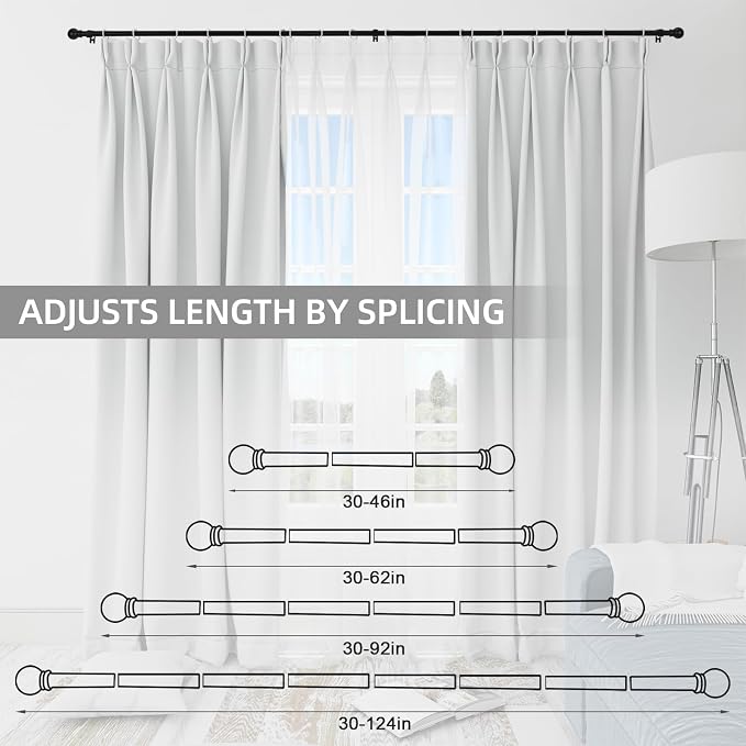 Thestoa Curtain Rods for Windows 30-62 Inch, 5/8" Matte Black Curtain Rods, Stainless Steel Small Curtain Rod for Bedroom, Living Room,Kitchen,Farmhouse, Outdoor Curtain rod Black