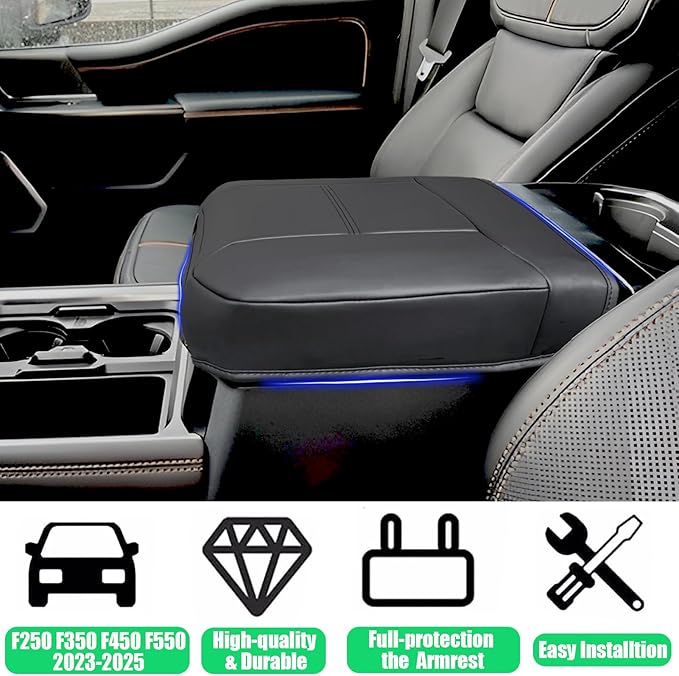 Center Console Cover for 2023 2024 2025 Ford F250 F350 F450 F550 Bucket Seats, Scratch-Resistant Armrest Cover for 2023 2024 2025 Ford Super Duty Accessories (Bucket Seat Only)