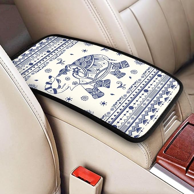 Universal Car Center Console Cushion Pad, Blue Elephant Soft Waterproof Car Center Console Cover Auto Armrest Seat Box Cover Protector for Most Vehicle SUV Truck Car