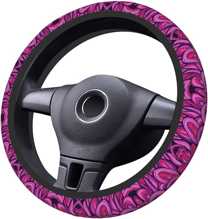Retro Crayons Scribbles Neon Colors Car Steering Wheel Cover, 15 Inch Steering Wheel Cover Stylish Decor for Most Cars
