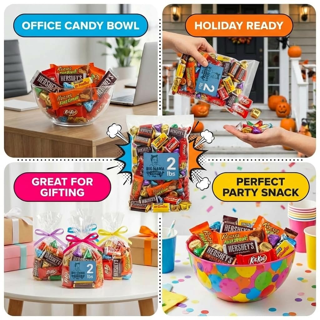 Chocolate Candy Variety Pack 2 LB – Individually Wrapped Assorted Mini Bars | Bulk Candy Parties, Office & Gift Bags, Father's Day - Ice Pack Included