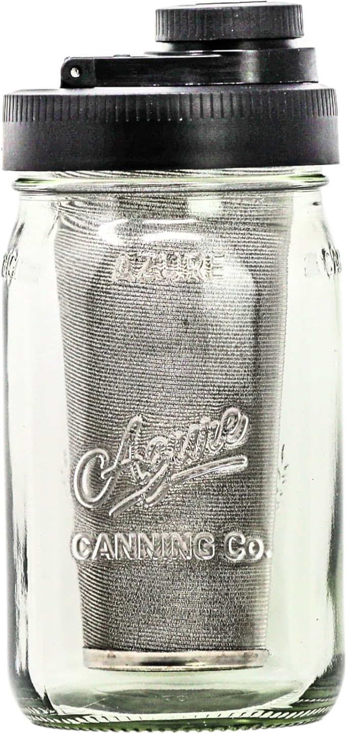 Brewing America Mason Jar Cold Brew Coffee Maker Infuser: Made in USA Wide Mouth Mason Jar with Screw Top Pour Lid, Stainless Steel Filter for Delicious Coffee, Tea, Alcohol - 1 Quart 32 oz Black Lid