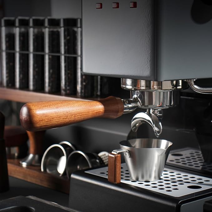 DIBTSA 58mm Portafilter Compatible with Gaggia, Double Spouts 2 Ears, with 304 Stainless Steel Reusable Filter Basket and Wood Handle, Espresso Machine Replacement Parts