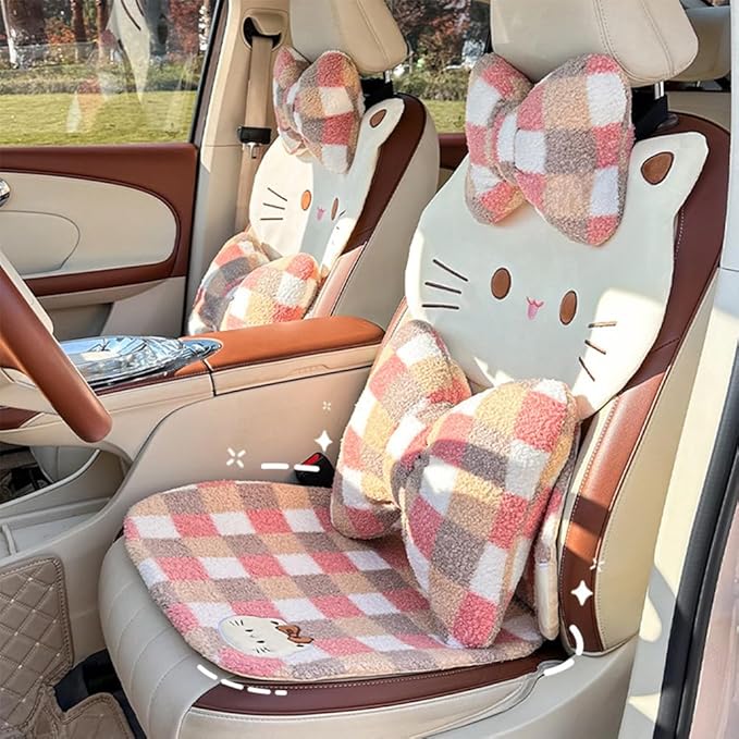 Cute Cartoon Car Seat Cushion with Back Car Neck Pillow and Lumbar Support Pillow Cute Car Seat Pillow Lumbar Pillow for Driving Fatigue Relief