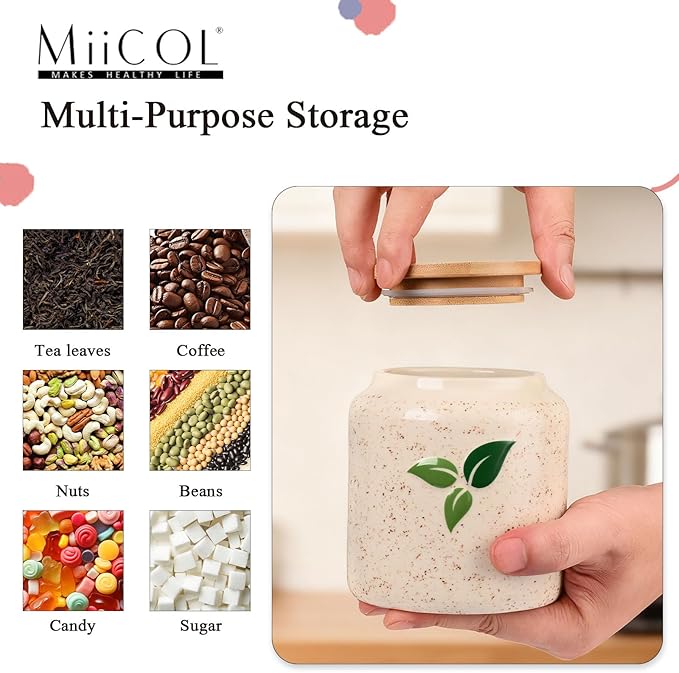 Miicol Ceramic Storage Canister, Tea Canister with Airtight Lid, Round Food Storage Container, Kitchen Storage Jar for Coffee Bean, Flour, Sugar, Pasta, Spices, 20 fl.oz