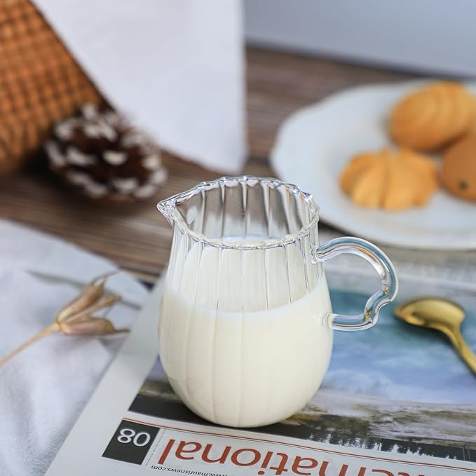 CHOOLD Creative Embossed Stripe Clear Crystal Glass Creamer Pitcher/Serving Pitcher/Sauce Pitcher/Milk Coffee Creamer Jug for Kitchen(4/5.5/9/12oz) (F (6 oz))