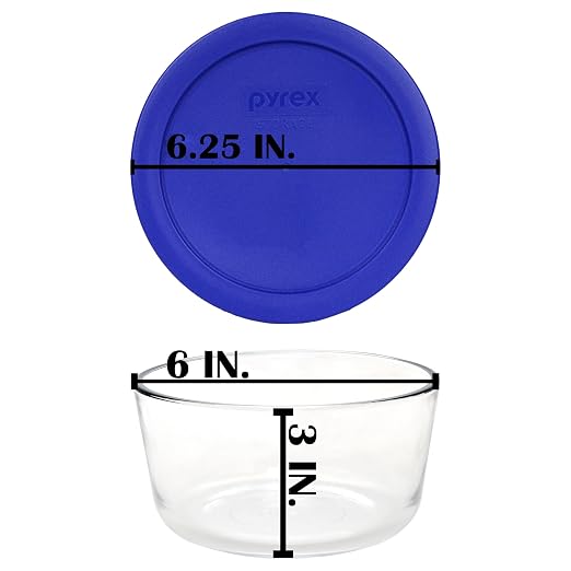 Pyrex 7201 4-Cup Glass Bowls and 7201-PC Cadet Blue Lids (4-Pack) Perfect for Meal Prep, Organization, Food Storage and so Much More - Made in USA