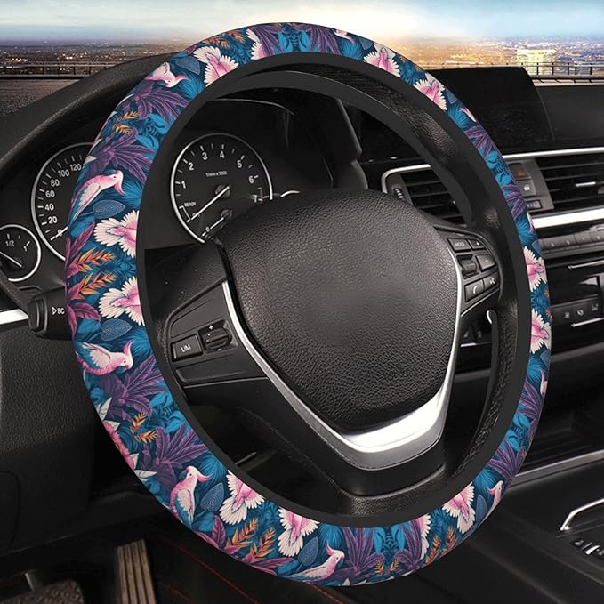 Tropical Prints Neoprene Steering Wheel Covers Women Men Car Accessories, Universal 15 Inch Fit Auto, Suvs, Truck
