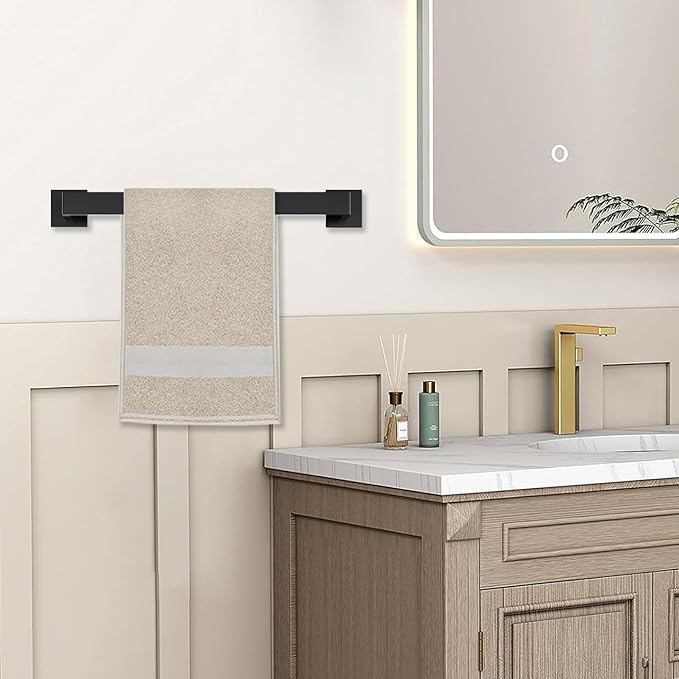 JOPOFI 5 Piece Bathroom Towel Bar Set - Thicken Stainless Steel Bath Towel Holder, 15.7 Inch Towel Racks for Bathroom Wall Mounted, Bathroom Hardware Accessories Set - Matte Black