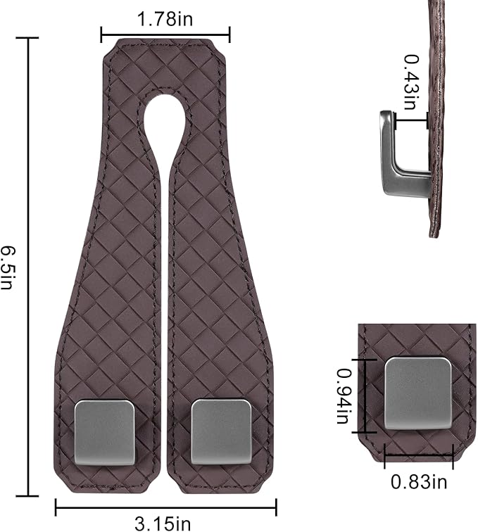 2 Pack Car Seat Headrest Hooks, Nappa Leather Car Back Seat Hangers for Purses and Bags, Woven Design with Double Dual Zinc Alloy Hooks for Car Organization and Storage (Dark Taupe)