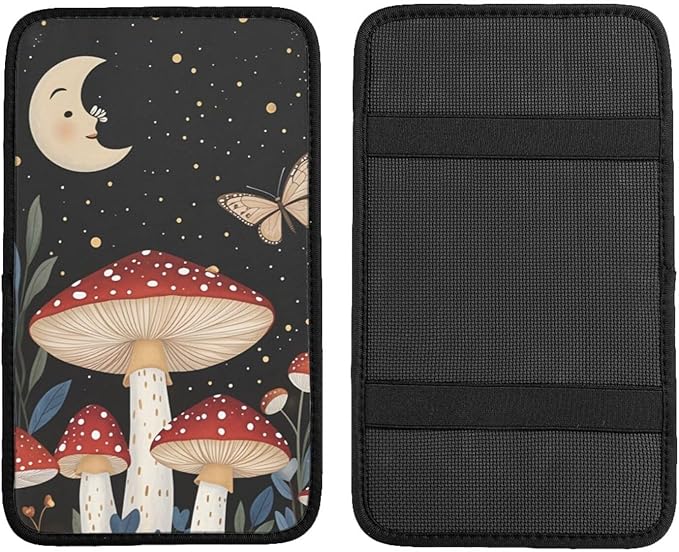 Universal Car Center Console Cushion Pad, Butterfly Red Mushroom Soft Waterproof Car Center Console Cover Auto Armrest Seat Box Cover Protector for Most Vehicle SUV Truck Car