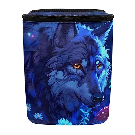 Fantasy Blue Wolf Car Trash Can, Hanging Zipper Design Garbage Bin for Backseat