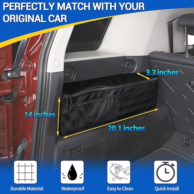 Car Trunk Organizer Compatible with Toyota FJ Cruiser 2007-2021, Rear Storage Organizer Multi-Compartment Oxford Cloth Car Storage Bag Space Saving, Black