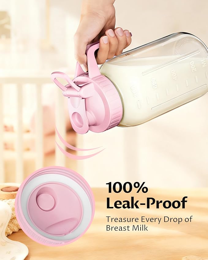 32oz Breast Milk Pitcher with Lid - Airtight Leakproof Glass Storage with Flip Cap & Pour Spout, Wide Mouth 1 Quart Breastmilk Storage Container for Breastmilk, Formula, and Milk