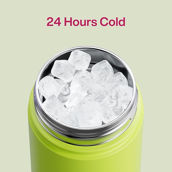 ENCOOL Insulated Water Bottle with Straw Stainless Steel Water Bottle, Leak-Proof, BPA-Free, Double Wall Vacuum Keeps Cold for 24 Hours for Sports, Travel, School (18 oz, Acid Green)