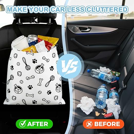 Cute Dog Toy Paw Prints Car Trash Bag - Waterproof Car Trash Bag Hanging Leakproof Car Garbage Bag - Washable Reusable Trash Bag For Car Interior Hanging Organizer Storage Vehicle Travelling Camping