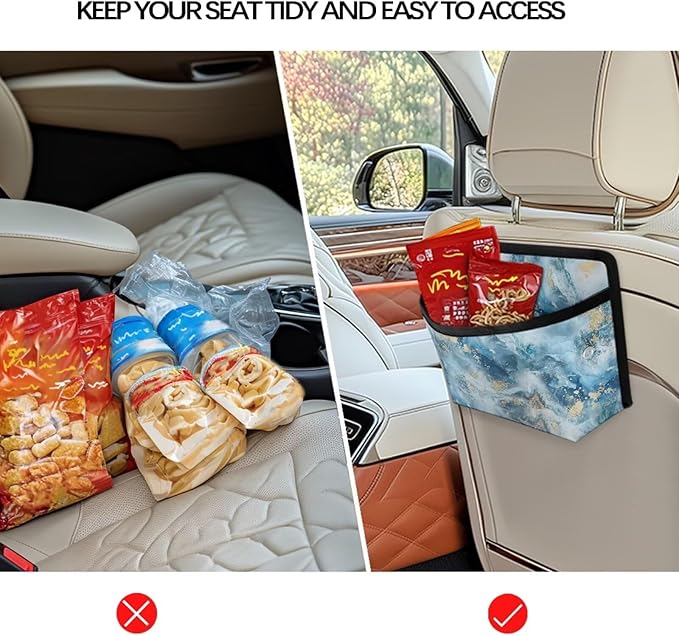 Renewold Blue Marble Texture Car Side Pocket Organizer Storage Bag Cell Phone Sunglasses Cards Holder Car Storage Pouch for Console Front Back Seat Door Automotive Interior Accessories for Women Men