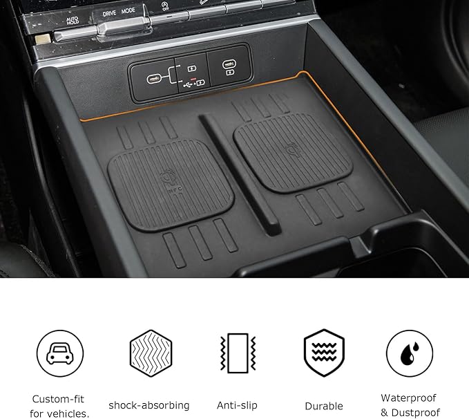 Wireless Charger Mat Center Console Non-Slip Fit Hyundai Santa Fe 2024 2025 2026 Car Accessories Wireless Charging Protective Pad Phone Charge Area Protection Heat Insulating Silicone Material