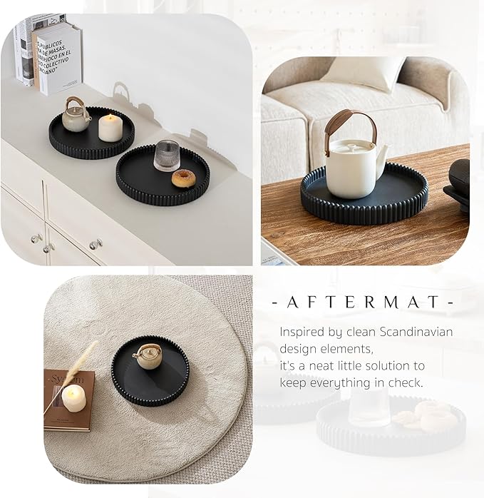 Coffee Table Tray, Home Decor Round Tray, Concrete Black Coffee Table Decor Trays, Serving Decorative Trays for Dining Table