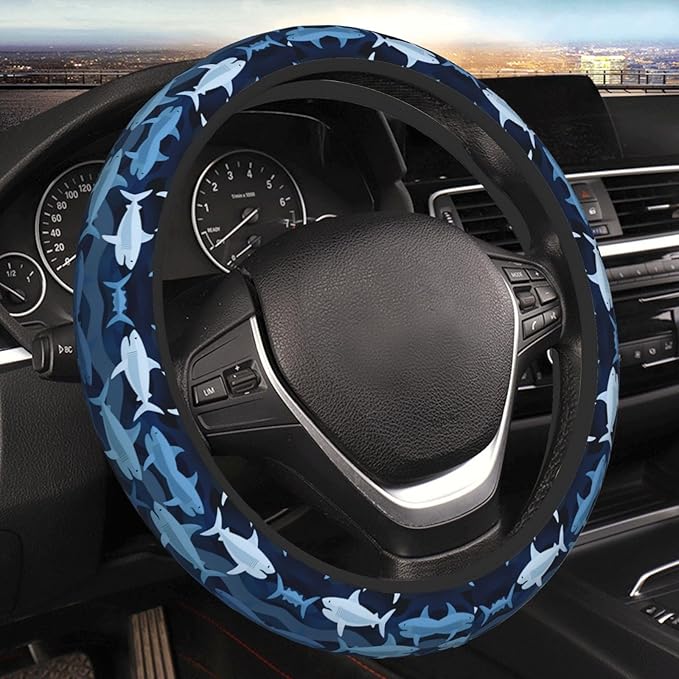 Neoprene Steering Wheel Cover Cute Shark Print Car Steering Wheel Cover Universal Fit for Most Cars