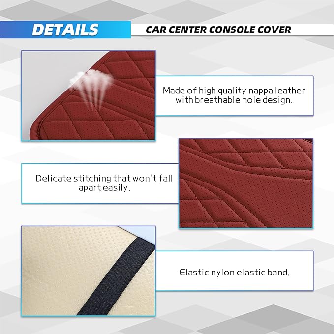 Car Center Console Cover, 11.8"×6.7" Leather Armrest Cover for Cars, Multifunctional Auto Armrest Cushion Pad with Storage Pocket, Universal Arm Rest Protector Car Accessories (Wine Red)