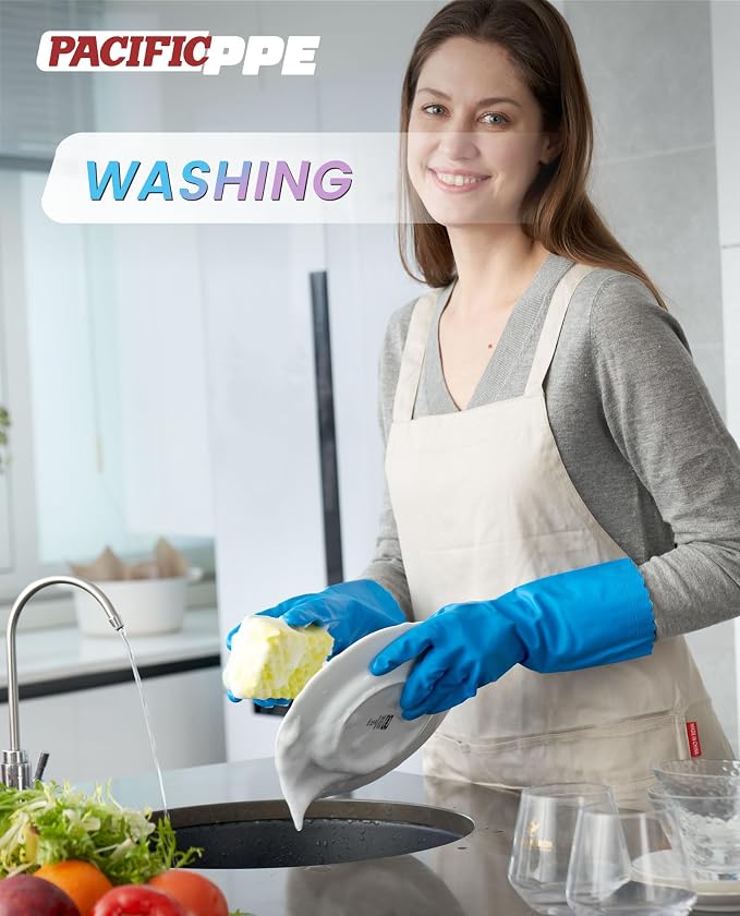 PACIFIC PPE 2 Pairs Dishwashing Cleaning Gloves with Latex free, Cotton lining, Kitchen Gloves (Purple+Blue, Medium)