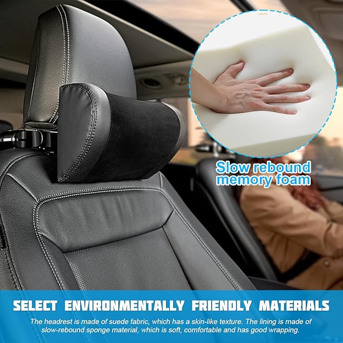 Mandark Car Neck Pillow, Memory Foam Vehicles Adjustable Support Headrest Pillow with Hook ＆ Tablet Phone Holder Mount, Multifunctional Auto Interior Accessories, Universal for SUV RV Truck (Brown)