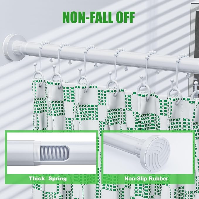 Ausemku Shower Curtain Rod 32-65 Inch Adjustable - 1 Inch Diameter Heavy Duty No drill Spring Tension Shower Rod, Non-Slip Rustproof Telescopic Rod for Bathroom, White