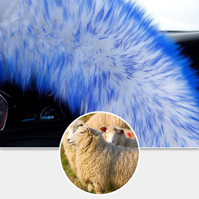 15inches Universal Leather Car Steering Wheel Cover Car Accessories Colorful Fuzzy Steering Wheel Cover Gear Shift Cover Handbrake Cover (Blue)